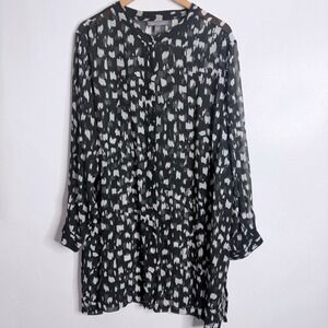 Jessica London Plus 28W Abstract‎ Brushstroke Chiffon Tunic Blouse Black White